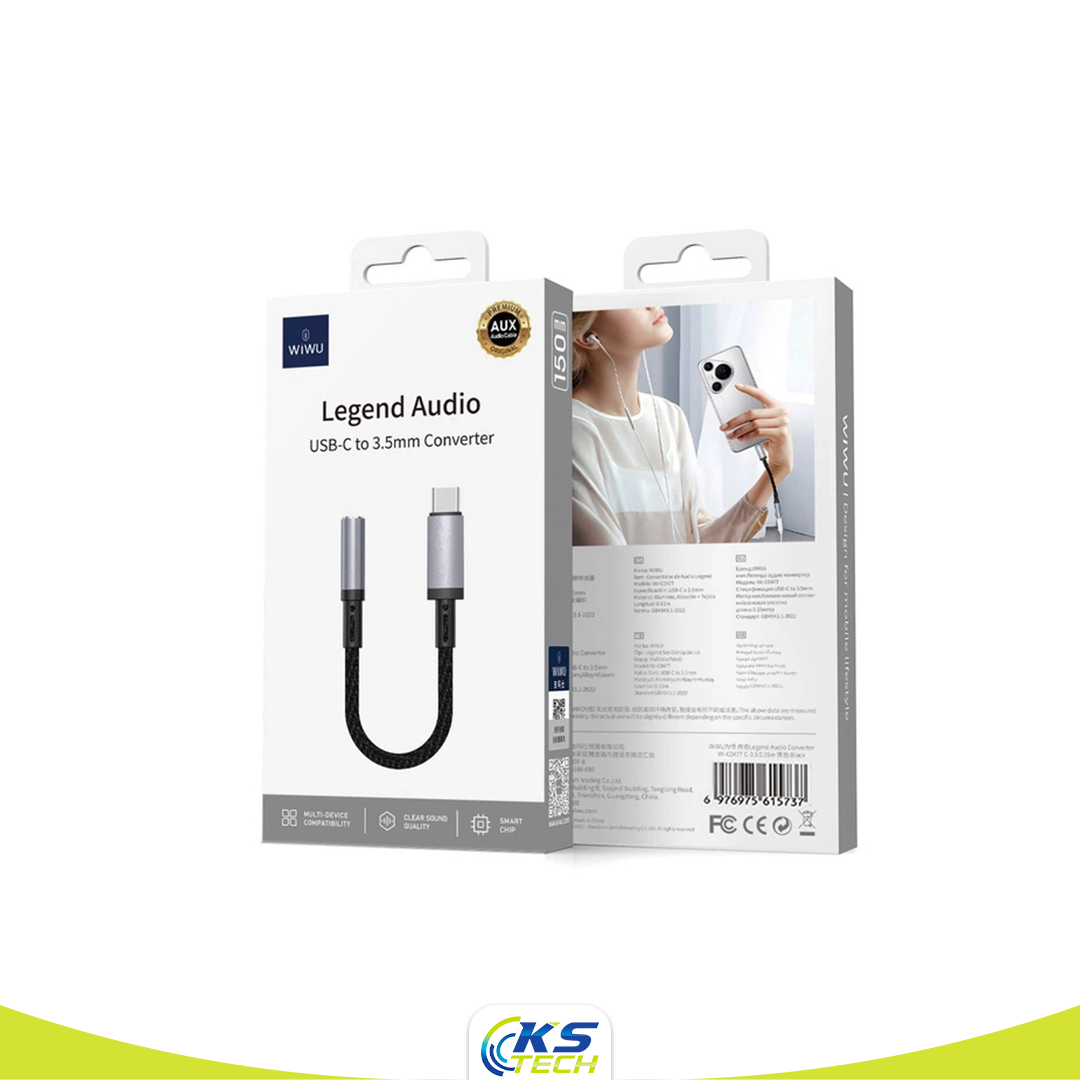 Adaptateur audio WIWU Legend USB-C vers jack 3,5 mm WI-C047T longueur 15 cm